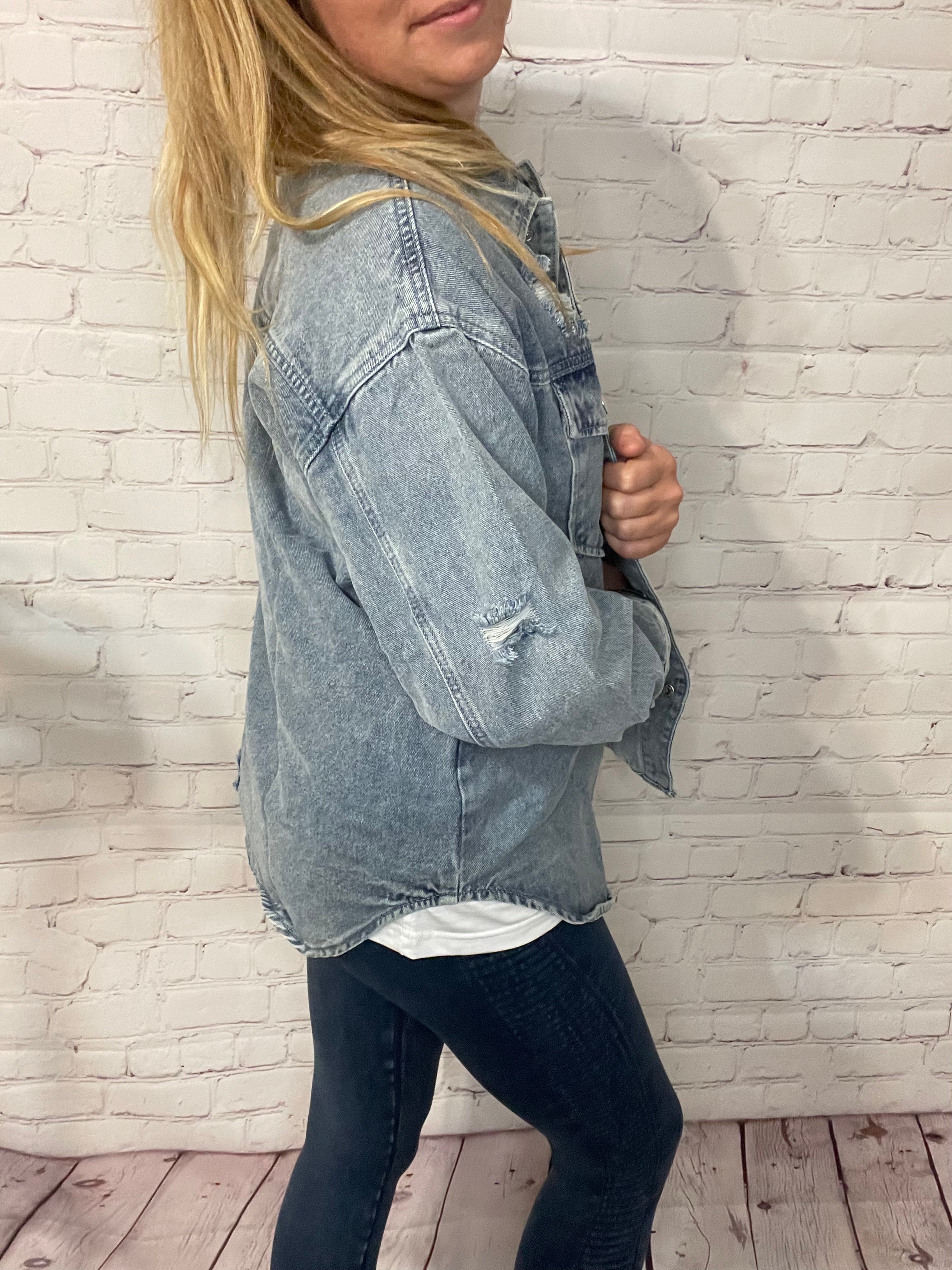 Distressed Denim Shacket